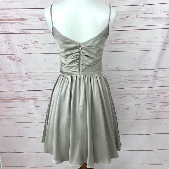 Banana Republic Taupe Brushed Silk Ruched Sleeveless Retro Flare Pocket Dress - Picture 10 of 15